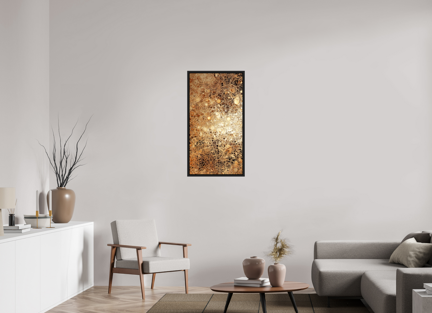 20 x 38.2″, Fine Art Print on Aluminum Dibond with Boarder Gold Leather