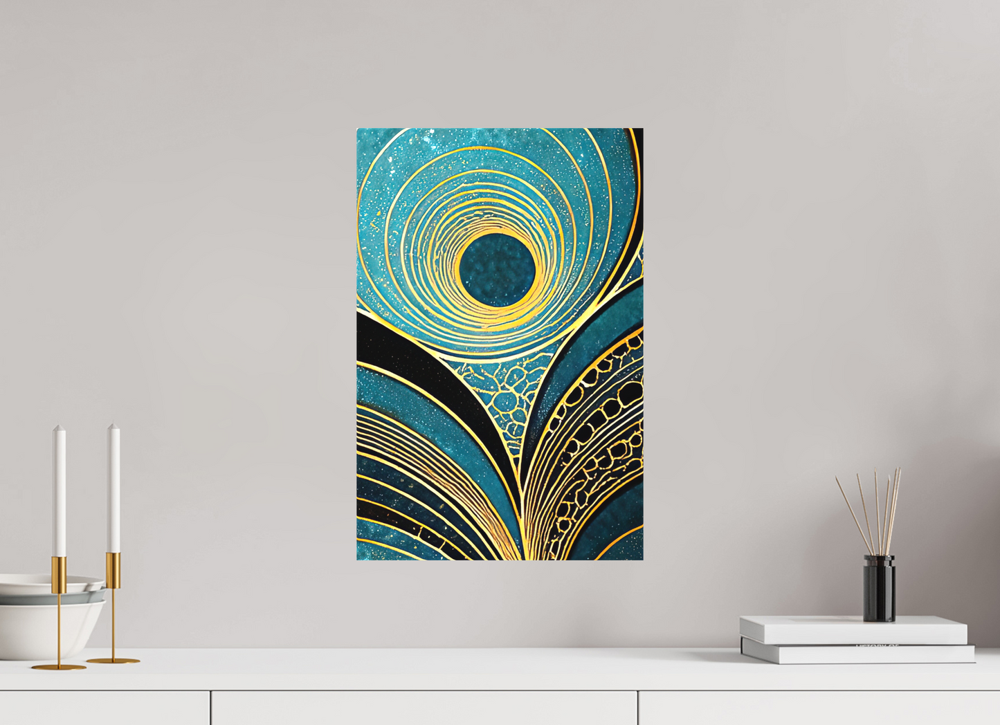 12 x 18.3″, Textile on Canvas Art Deco Teal 1