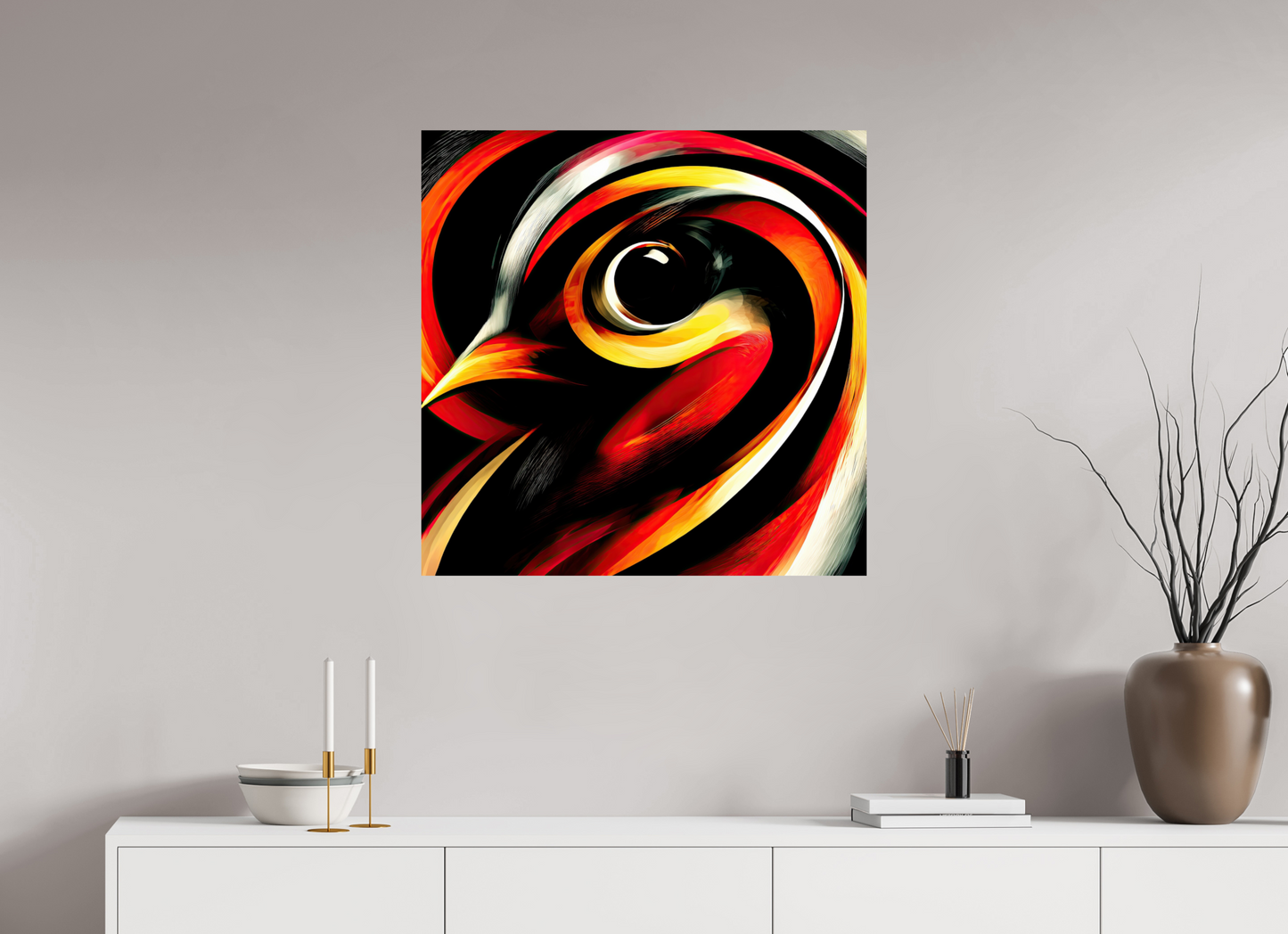 30 x 30″, Fine Art Print On Aluminum Dibond Abstract Bird