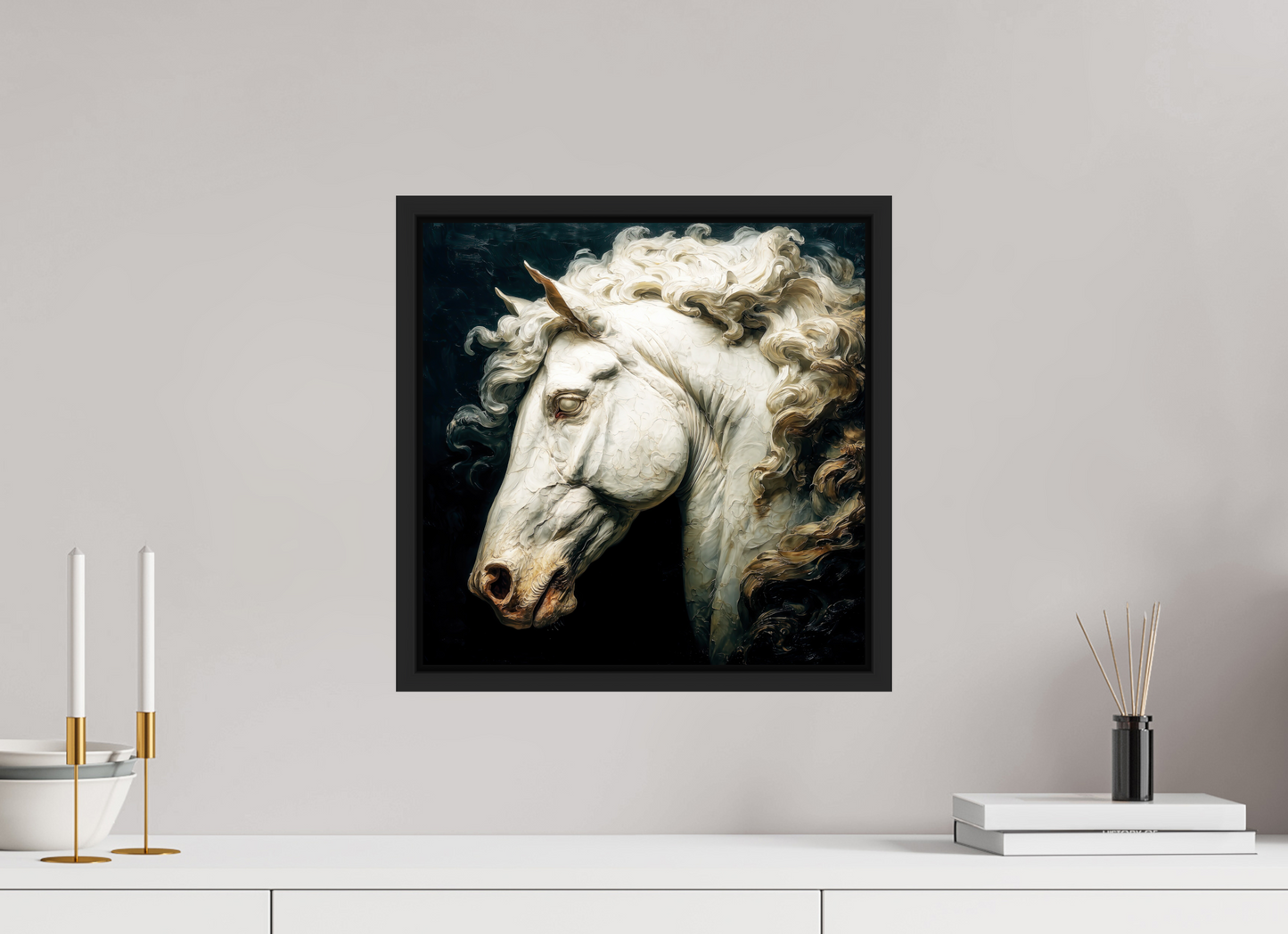 15 x 15″, Fine Art Print on Aluminum Dibond with Boarder Pale Horse