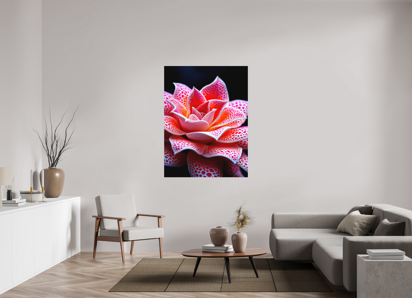 42 x 56″, Photo Print on Aluminum Backing Red Dot Flower