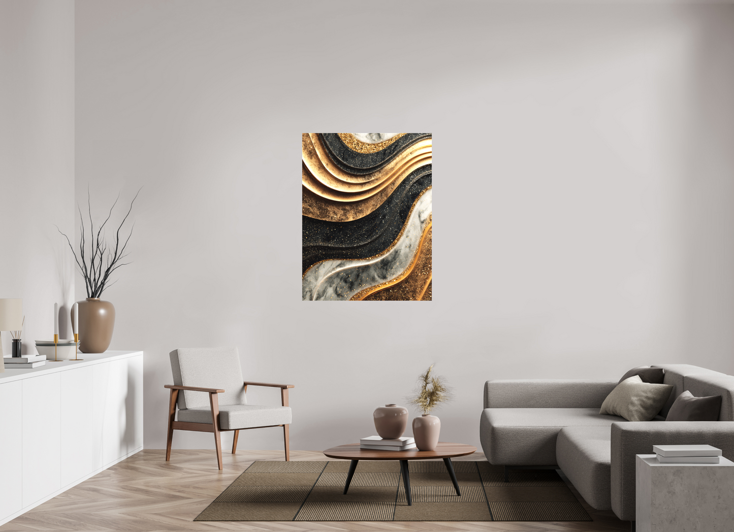 36 x 46.7″, Textile on Canvas Gold Marble Swirl