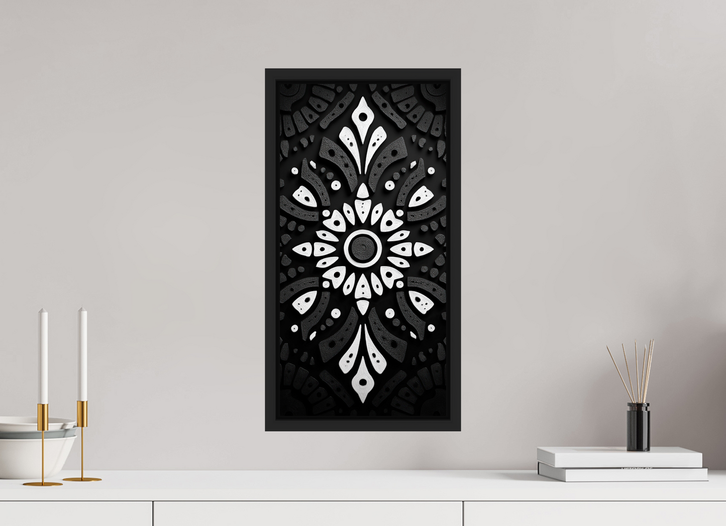 10 x 20″, Fine Art Print on Aluminum Dibond with Boarder Black & White Tribal 2
