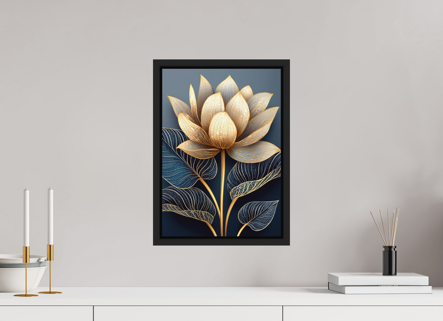 ISO A3 (29,7 x 42 cm), Photo Print on Aluminum Backing with boarder Art Deco Lotus Flower