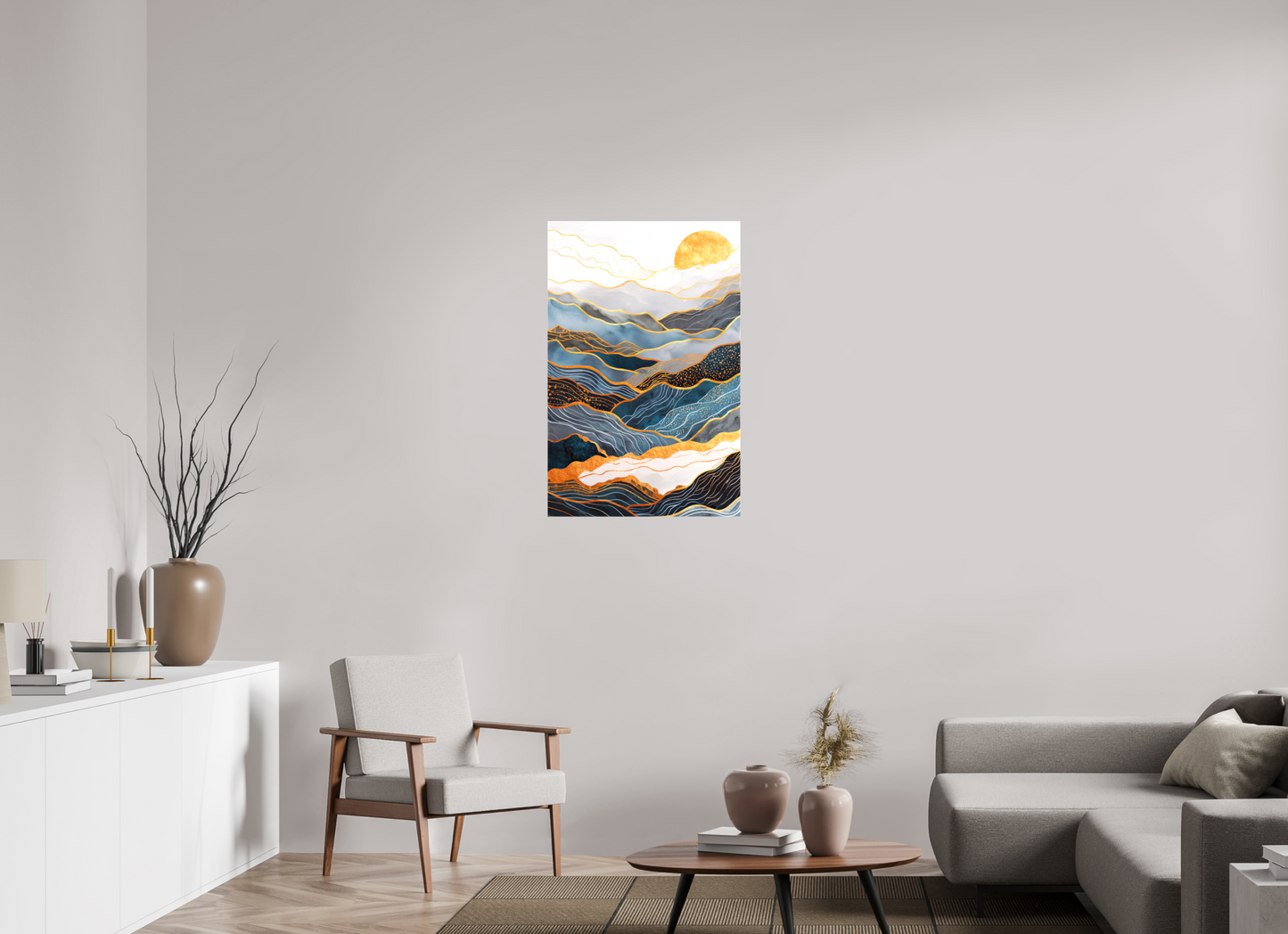 24 x 37″, Glossy Canvas Abstract Art Deco Mountains