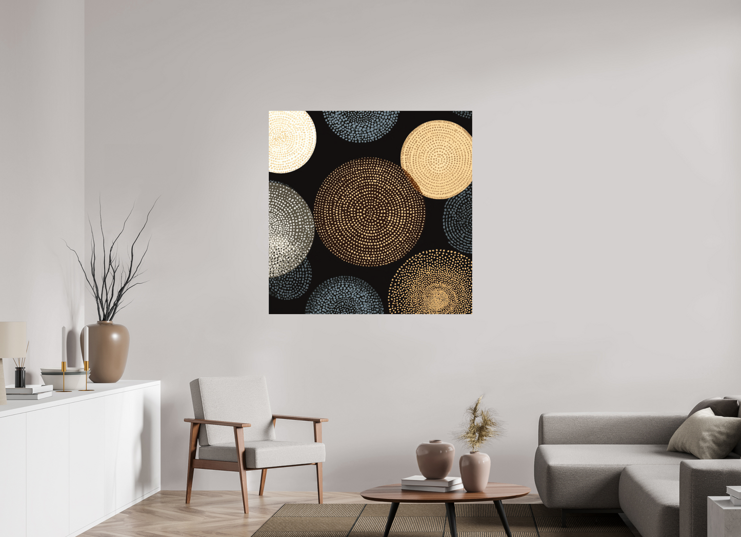 45 x 45″, Photo Print on Aluminum Backing Dot Circles
