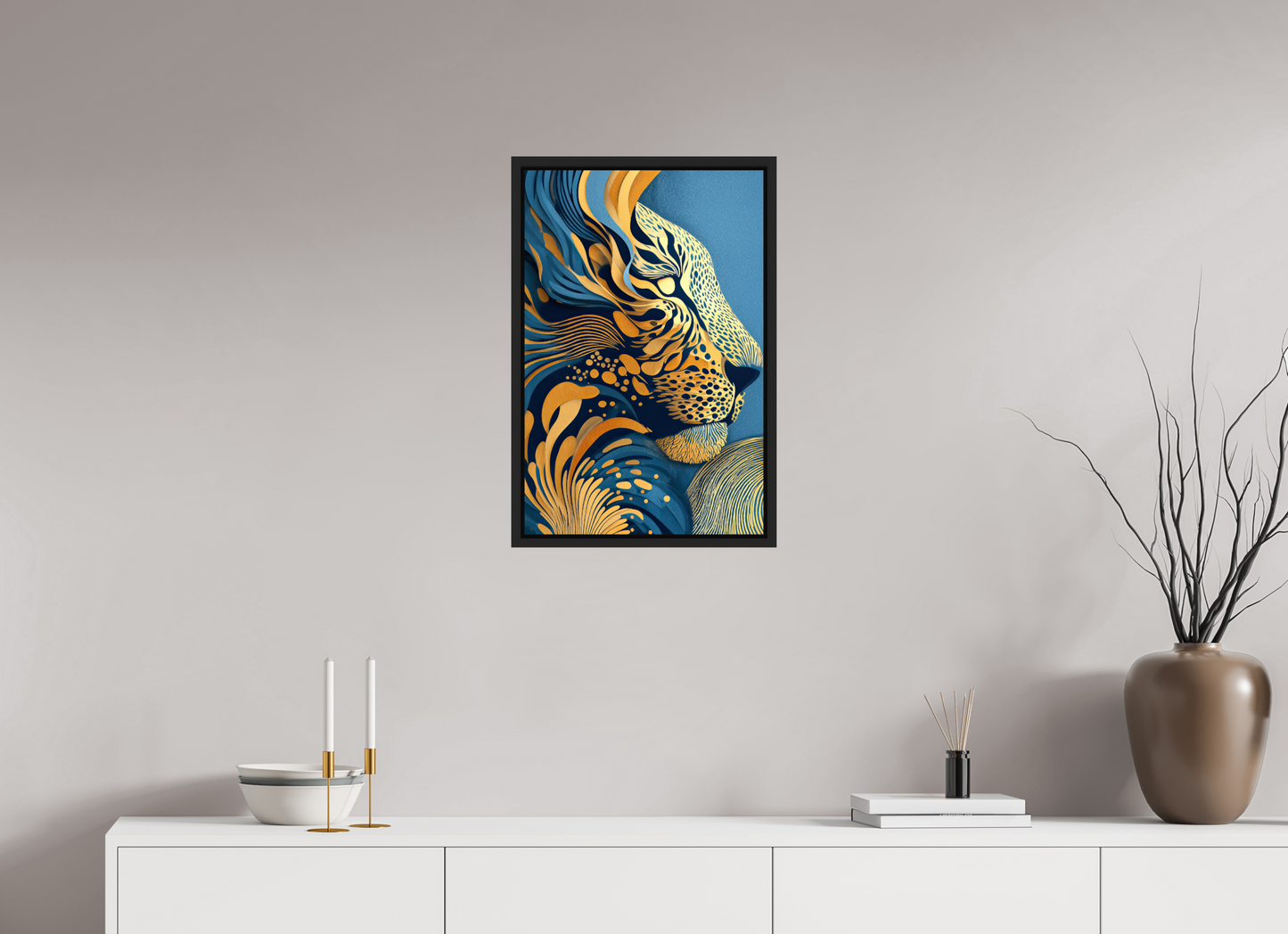 16 x 24.4″, Fine Art Print on Aluminum Dibond with Boarder Yellow & Blue Cheetah