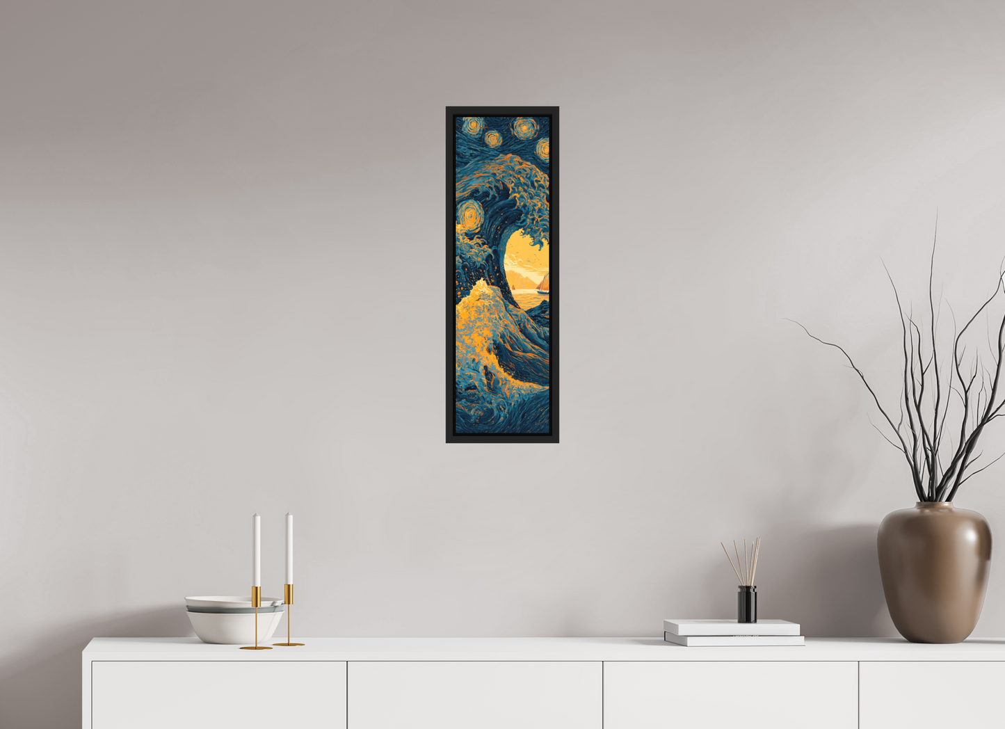 8 x 27.1″, Photo Print on Aluminum Backing with boarder Starry Night Tidal Wave