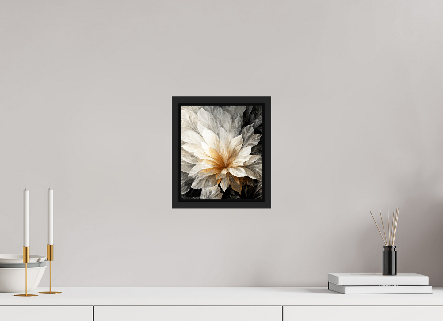8 x 9.3″, Fine Art Print on Aluminum Dibond with Boarder White & Gold Flower 1