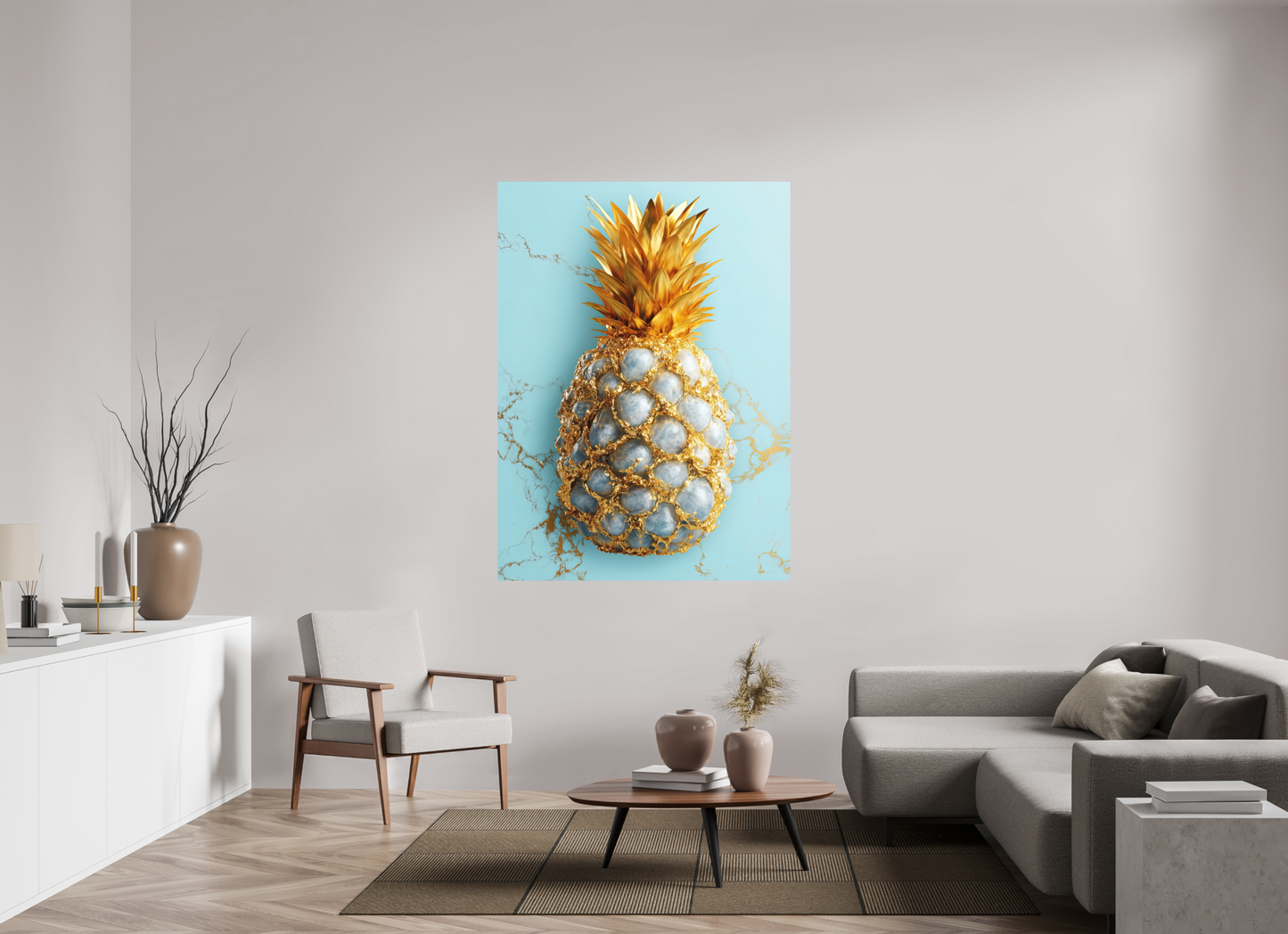 47 x 64.1″, Photo Print on Aluminum Backing Gold Pineapple