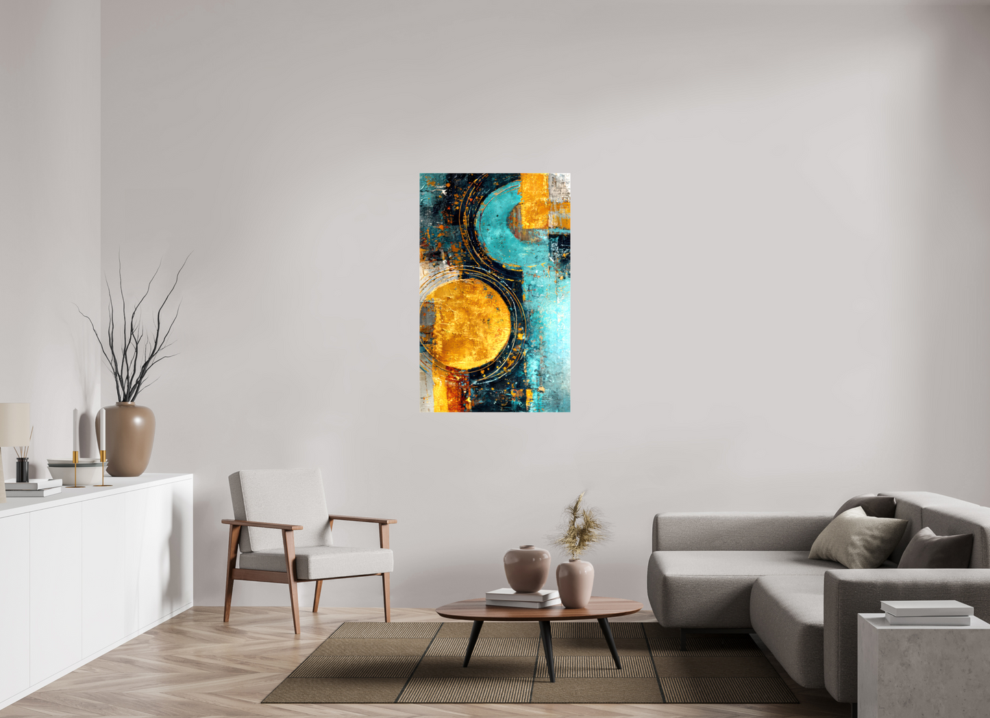 31 x 49.3″, Glossy Canvas Abstract Gold Paint 2