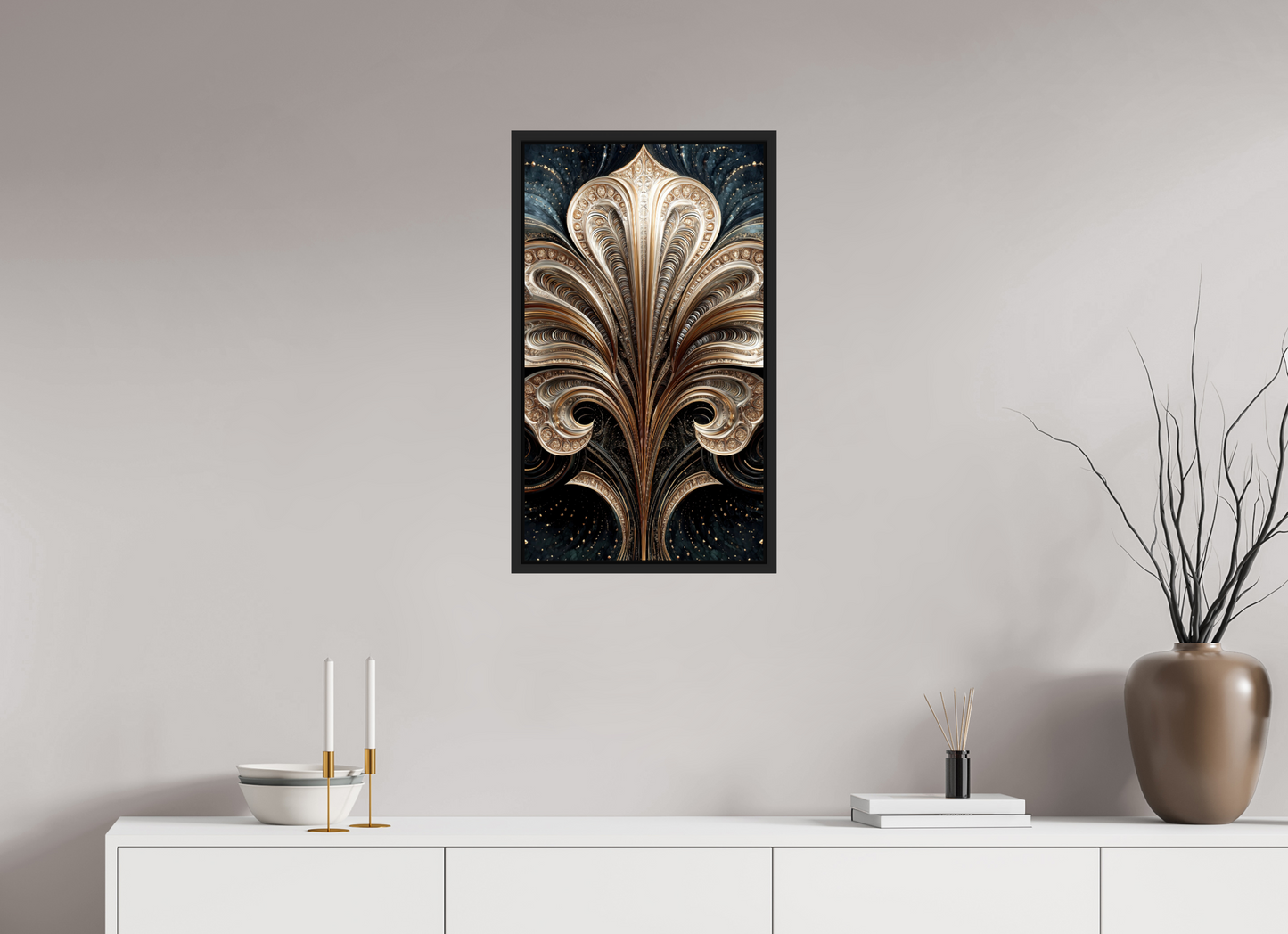 16 x 27.8″, Fine Art Print on Aluminum Dibond with Boarder Art Deco Abstract Flower 1