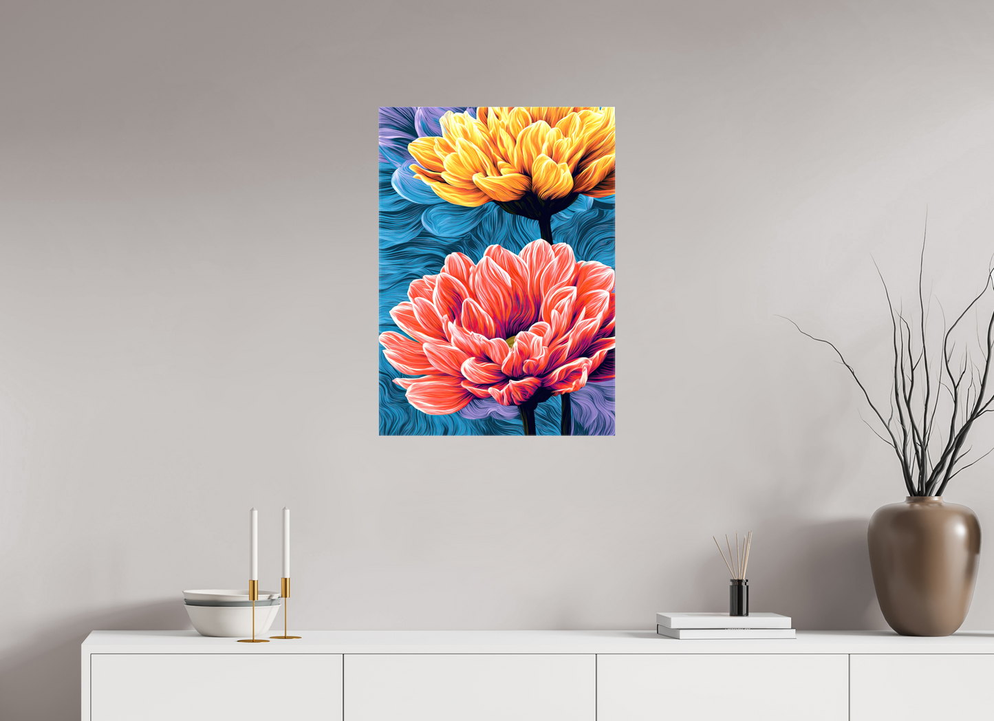 20 x 28″, Glossy Canvas Warm Flowers