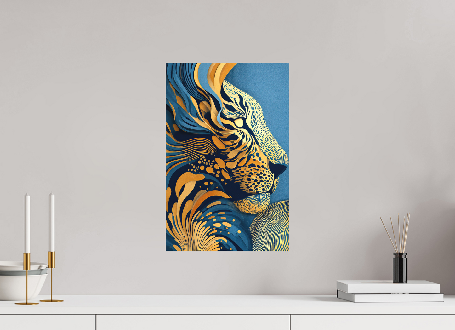 12 x 18.3″, Photo Print on Aluminum Backing Yellow & Blue Cheetah