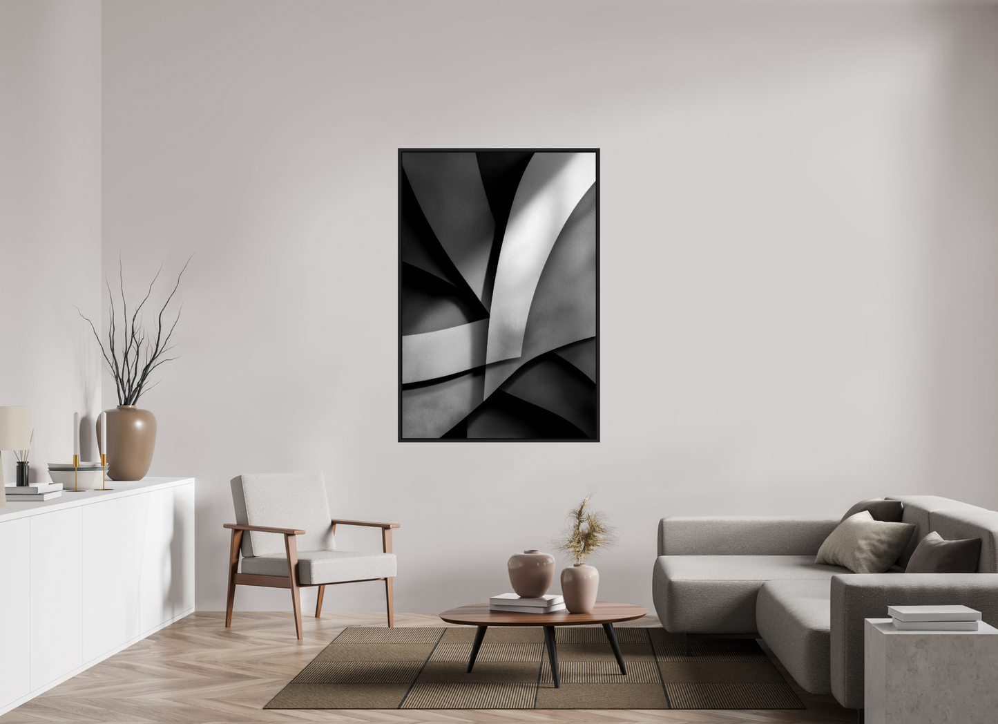 40 x 59″, Fine Art Print on Aluminum Dibond with Boarder Abstract B&W 3