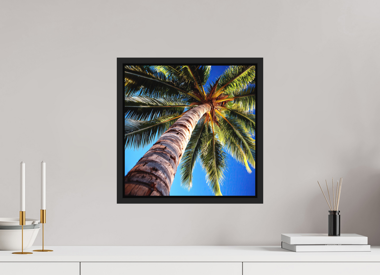 15 x 15″, Photo Print on Aluminum Backing with boarder Palm Tree