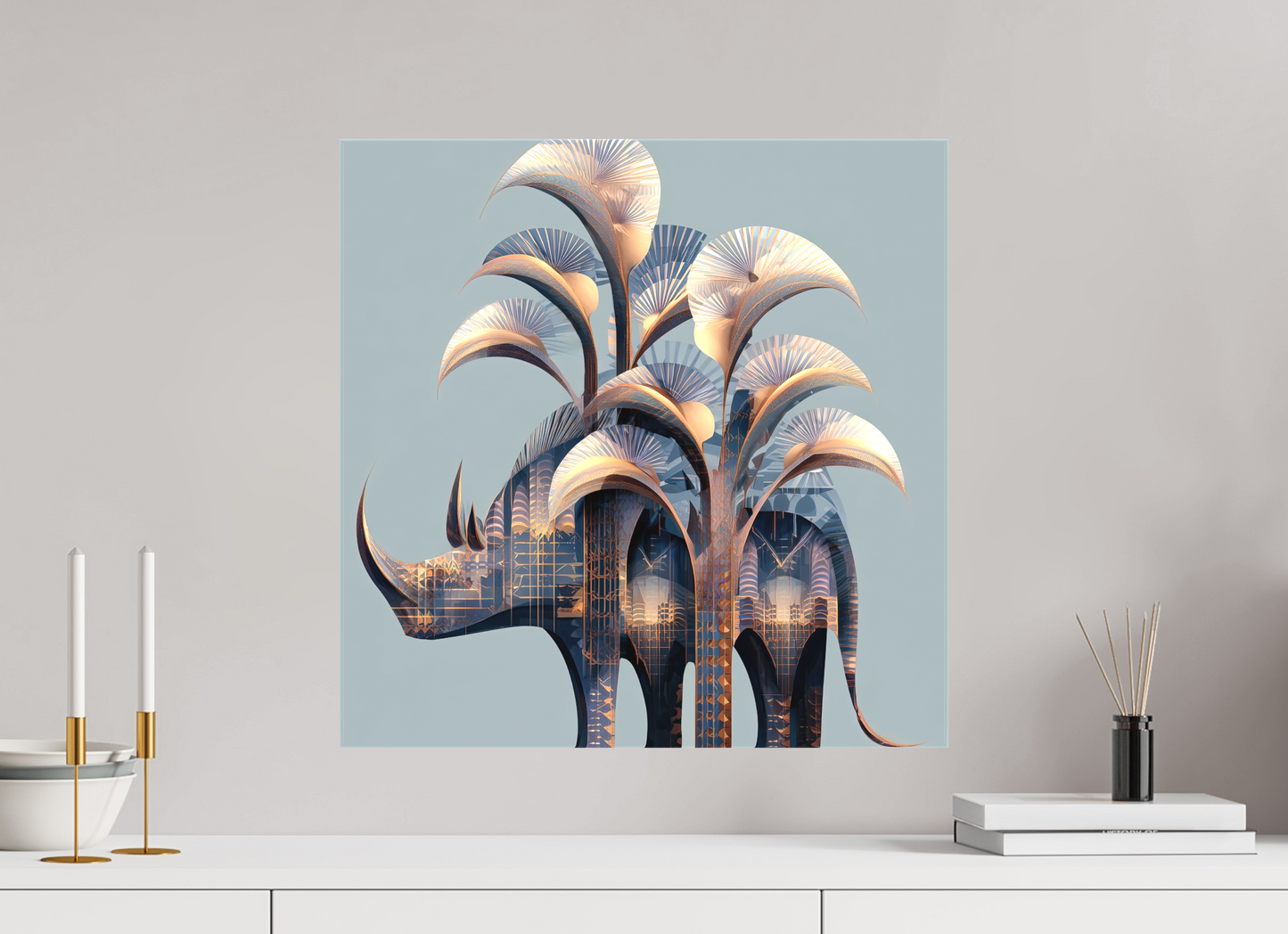 20 x 20″, Textile on Canvas Abstract Rhino