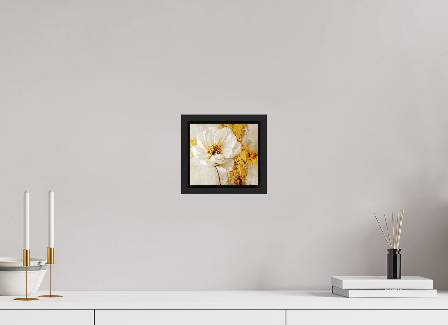 6.6 x 6″, Fine Art Print on Aluminum Dibond with Boarder White and Gold Flower 3
