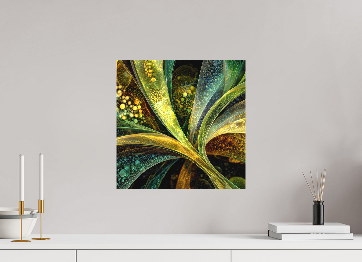 15 x 15″, Textile on Canvas Algae