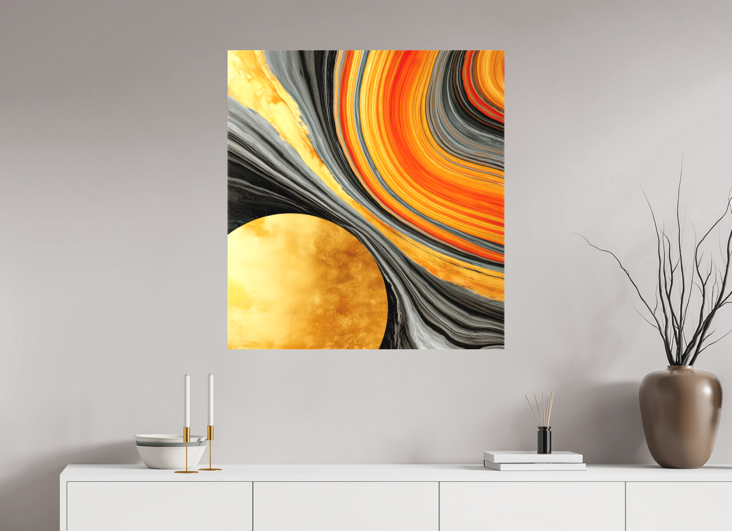 32 x 34.6″, Textile on Canvas Abstract Gold Geode