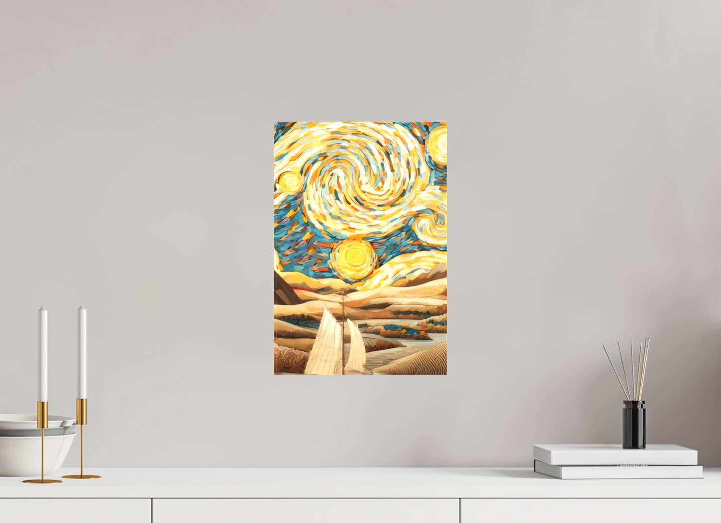 10 x 14.8″, Textile on Canvas Starry Night Desert