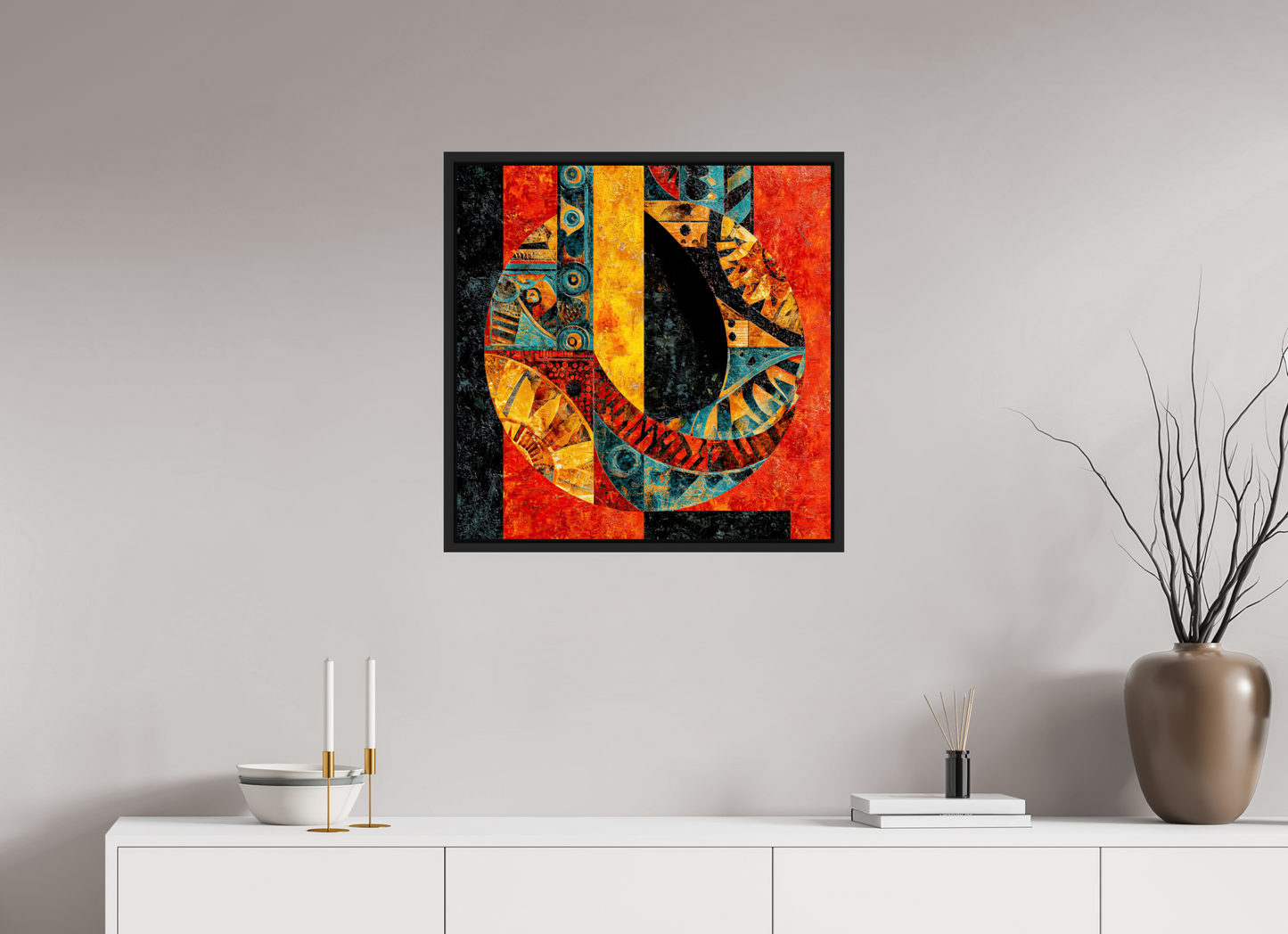 25 x 25″, Fine Art Print on Aluminum Dibond with Boarder Tribal Circle 1
