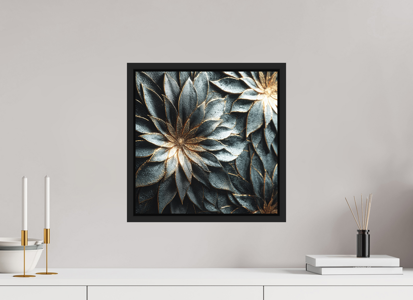 15 x 15″, Photo Print on Aluminum Backing with boarder Modern Flowers