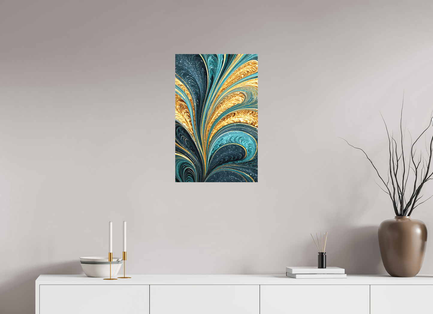 16 x 25″, Textile on Canvas Art Deco Swirl