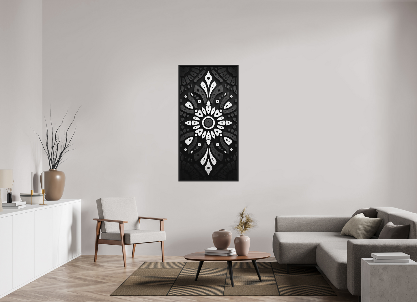 28 x 56″, Photo Print on Aluminum Backing with boarder Black & White Tribal 2