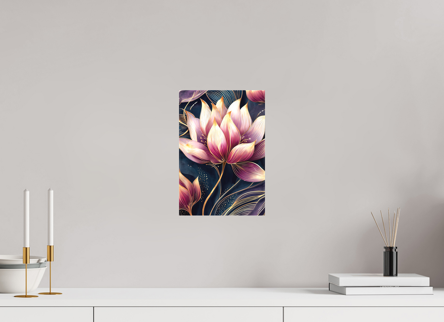 8 x 11.8″, Textile on Canvas Art Deco Purple Lotus