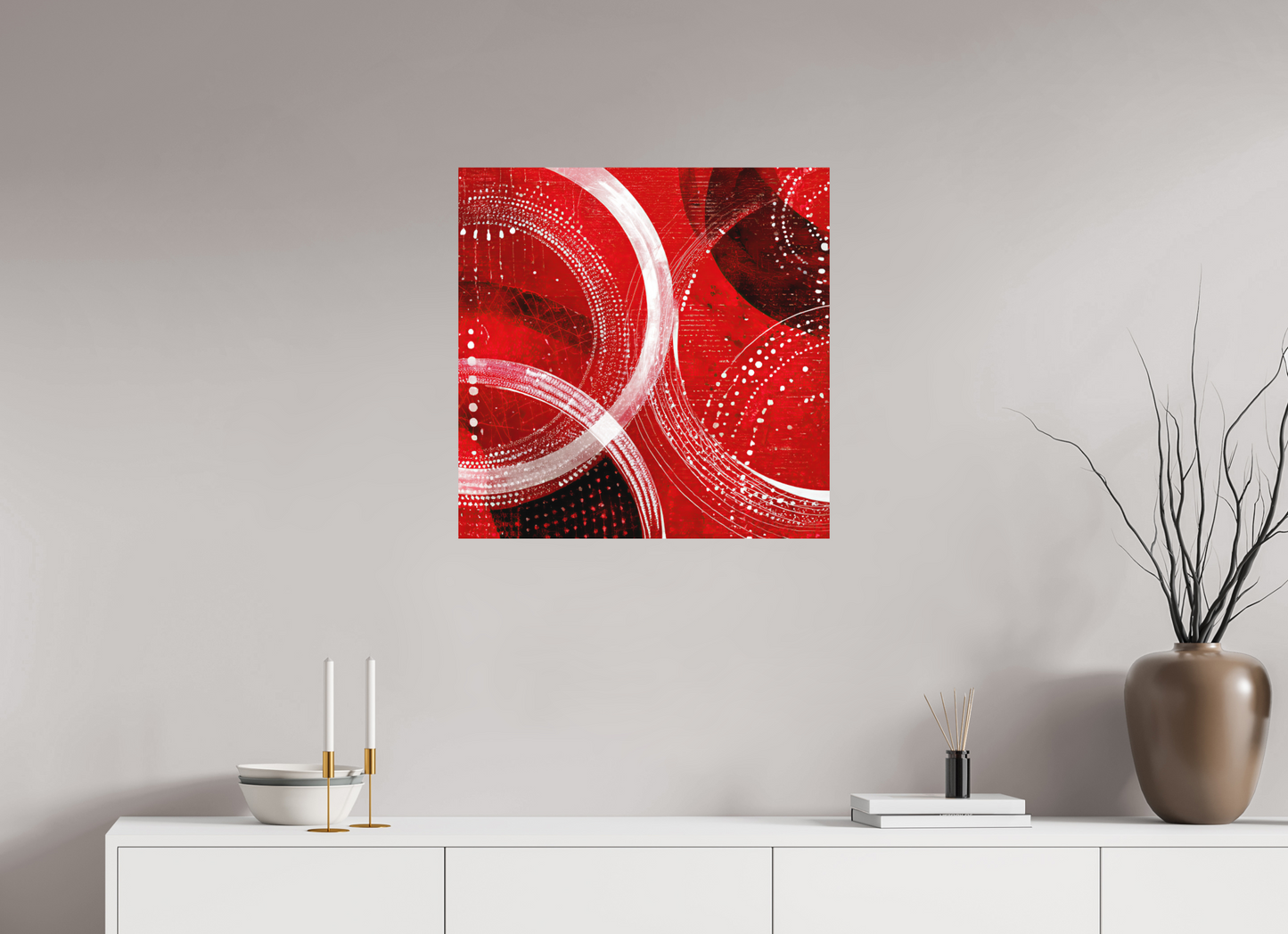 25 x 25″, Photo Print on Aluminum Backing Red & White