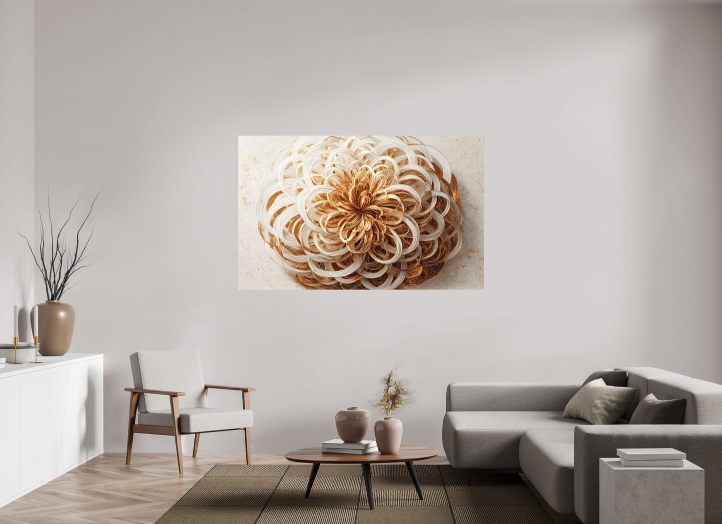 68.6 x 43″, Photo Print on Aluminum Backing Abstract Gold Flower