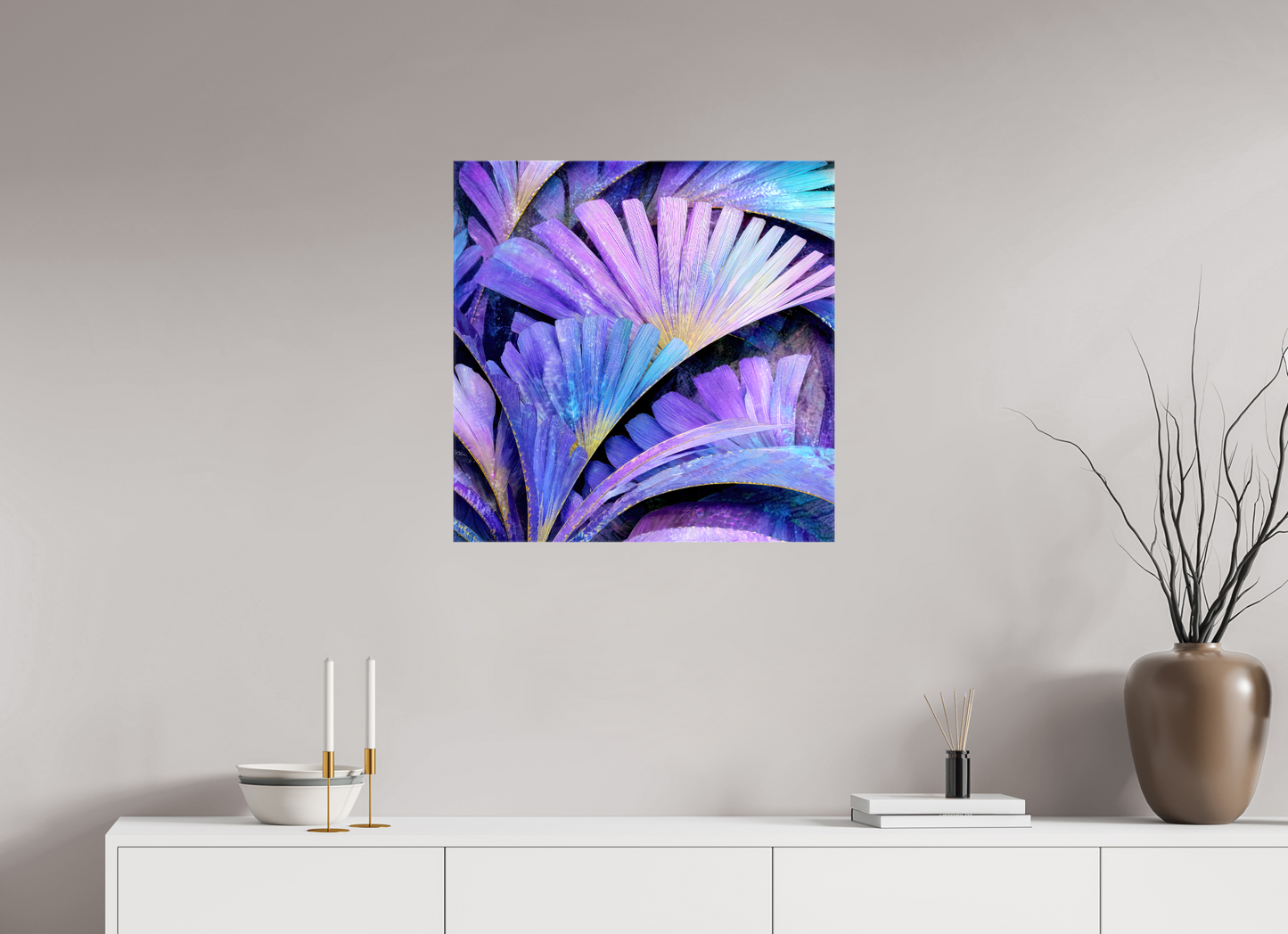 25 x 25″, Glossy Canvas Art Deco Purple Flowers