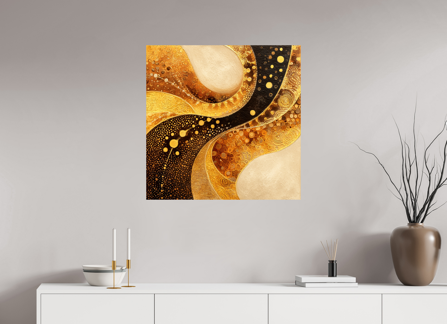 30 x 30″, Fine Art Print On Aluminum Dibond Gold Texture Swirl