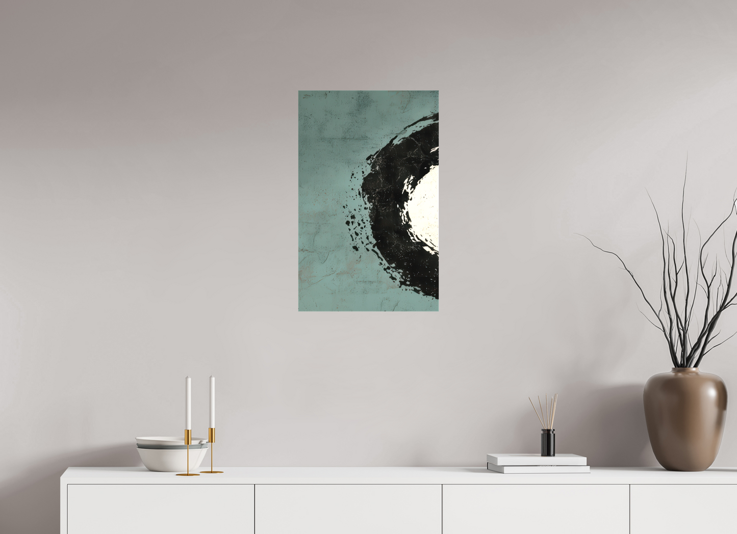 16 x 25.4″, Textile on Canvas Abstract Paint Brush Circle Left