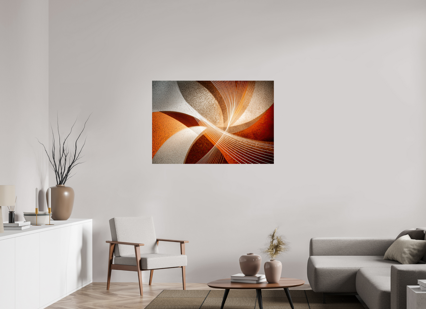 46.9 x 32″, Fine Art Print On Aluminum Dibond Orange & White Swirl