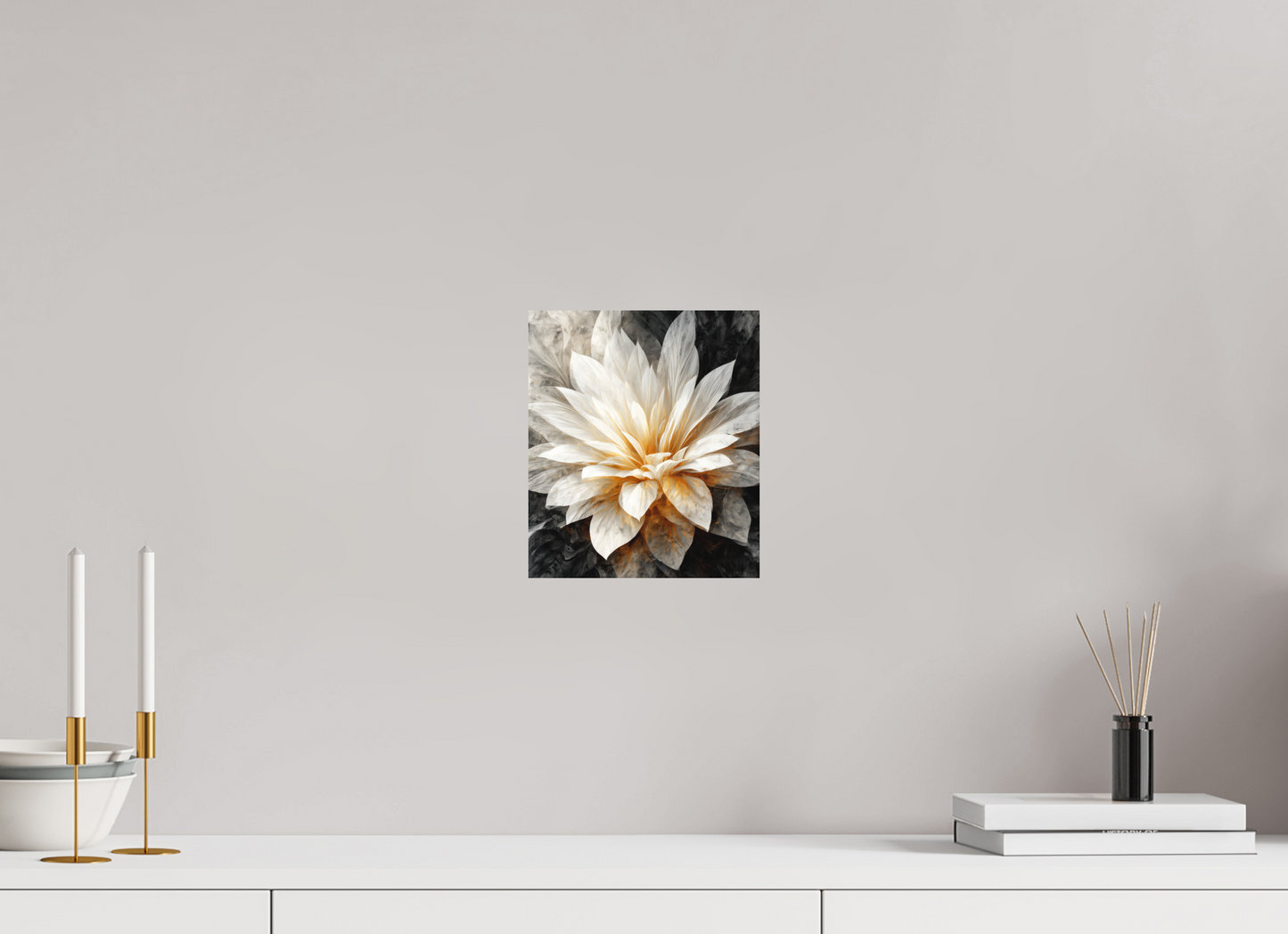 8 x 9.3″, Photo Print on Aluminum Backing White & Gold Flower 2