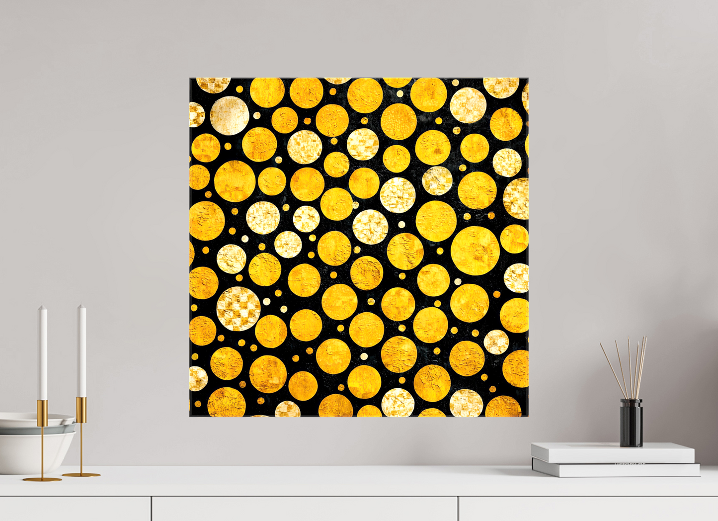 20 x 20″, Glossy Canvas Gold Dots