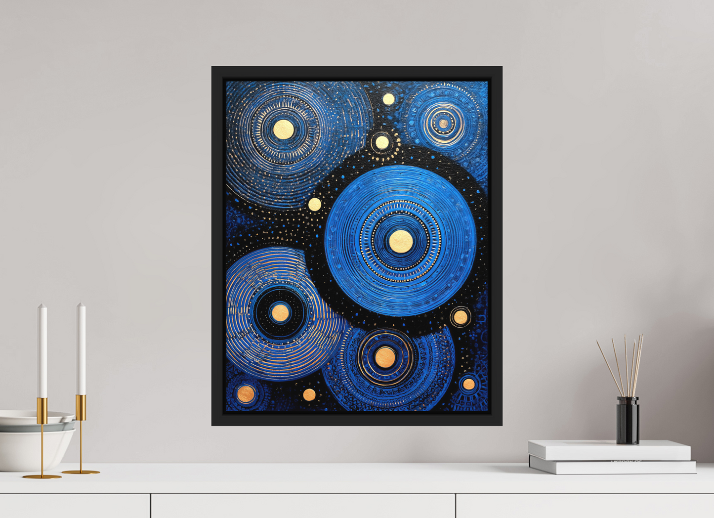 16 x 20.2″, Photo Print on Aluminum Backing with boarder Blue Circles