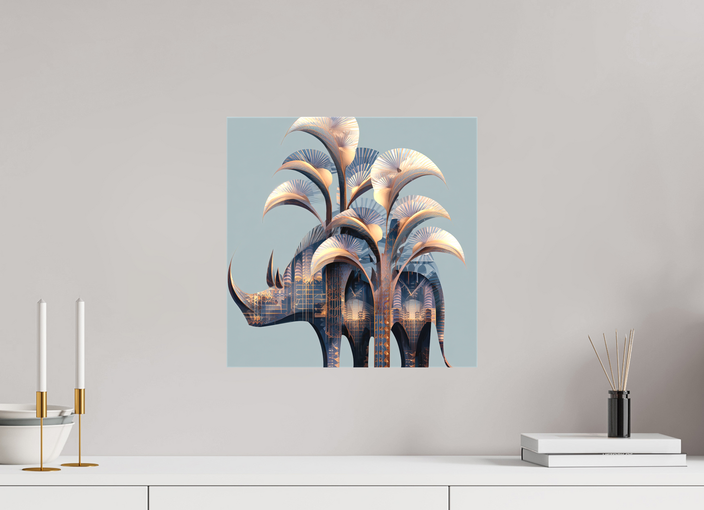 15 x 15″, Textile on Canvas Abstract Rhino