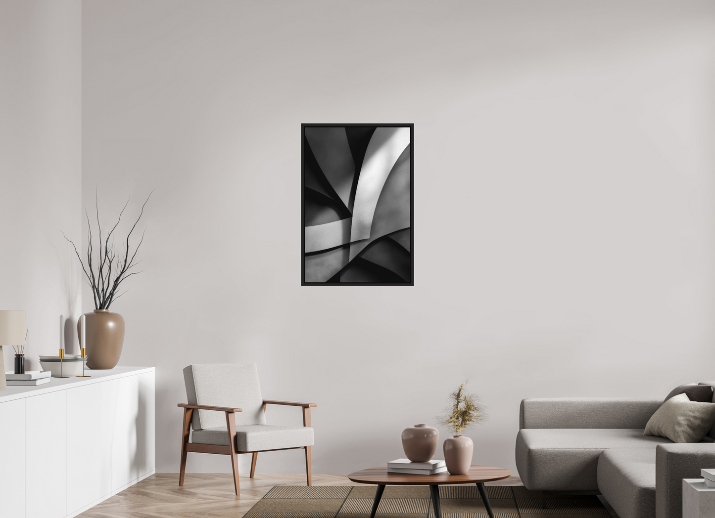 24 x 35.4″, Photo Print on Aluminum Backing with boarder Abstract B&W 3