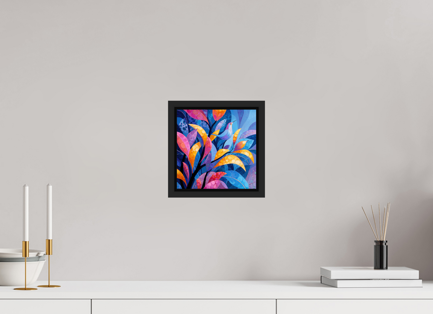 8 x 8″, Fine Art Print on Aluminum Dibond with Boarder Tropical Bird