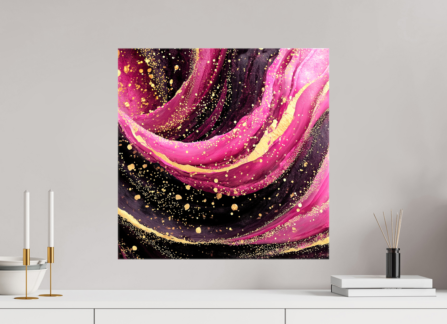 20 x 20″, Glossy Canvas Pink & Gold