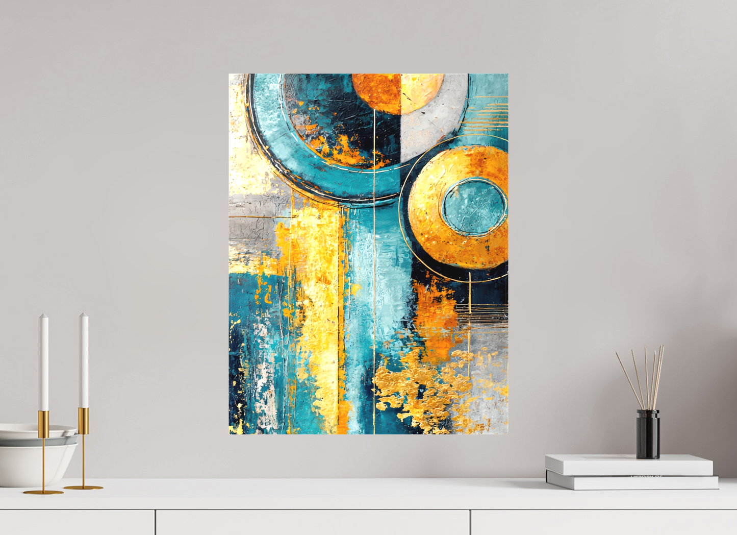 16 x 20.7″, Textile on Canvas Abstract Gold Paint 3