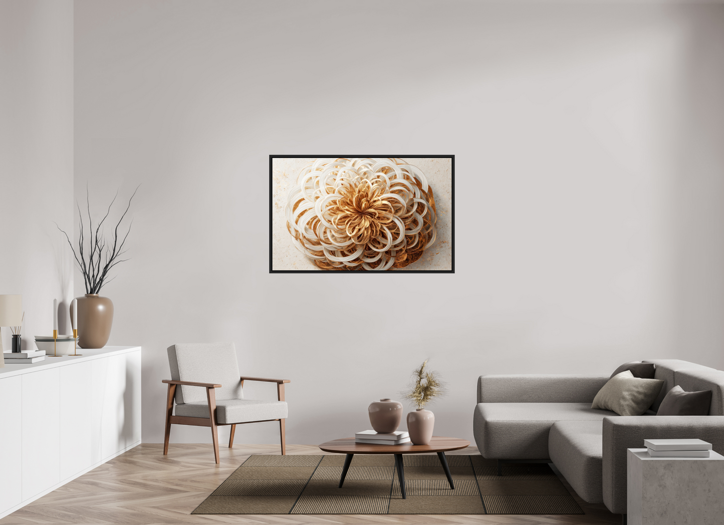 51.1 x 32″, Fine Art Print on Aluminum Dibond with Boarder Abstract Gold Flower