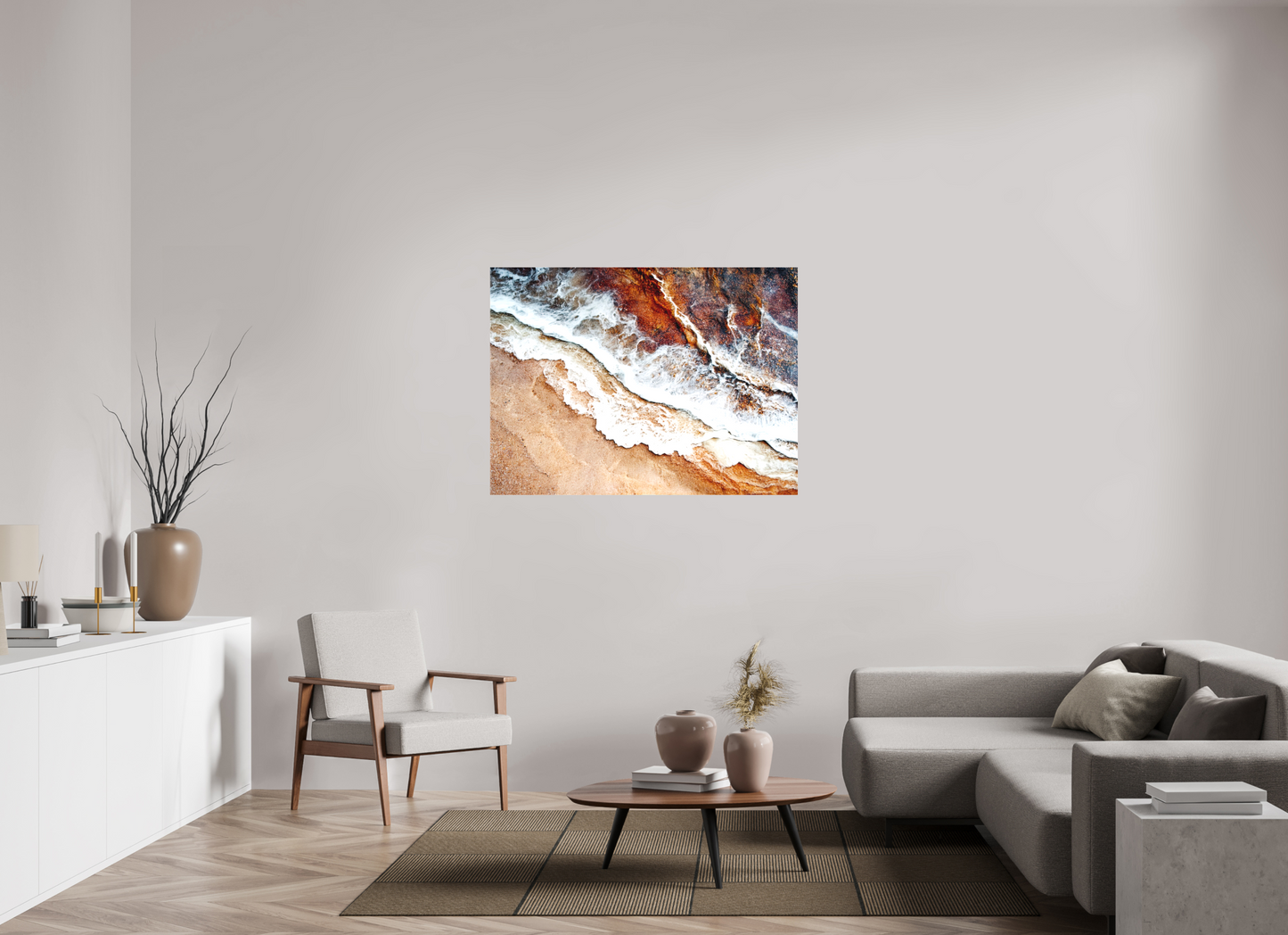 48.8 x 36″, Textile on Canvas Desert Water