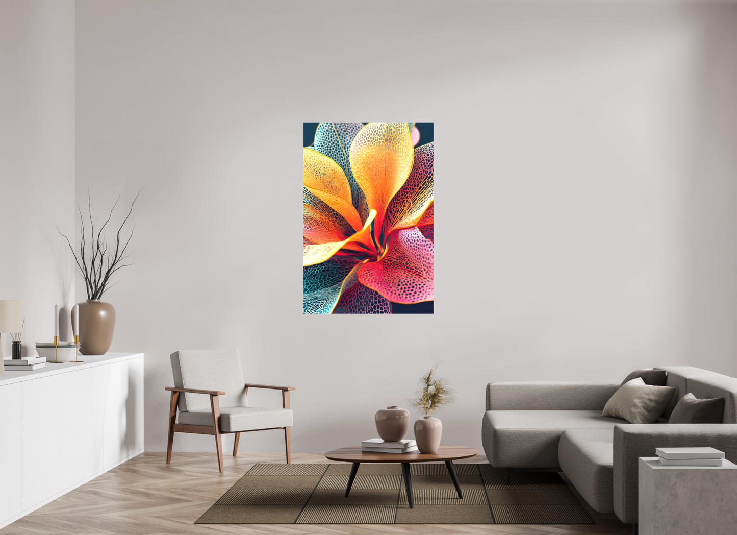 36 x 53″, Textile on Canvas Colorful Flower