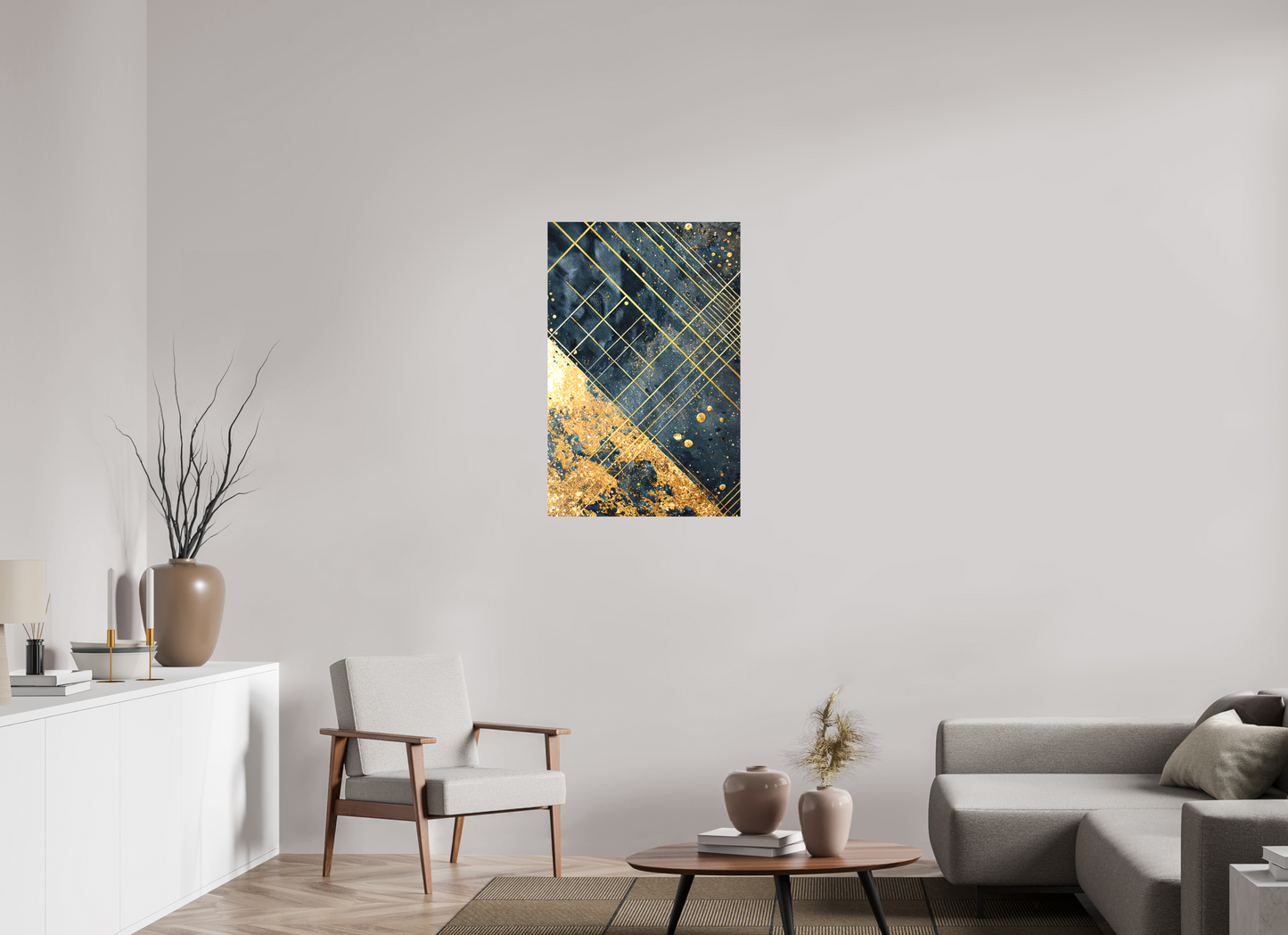 24 x 36.9″, Textile on Canvas Art Deco Gold Lines