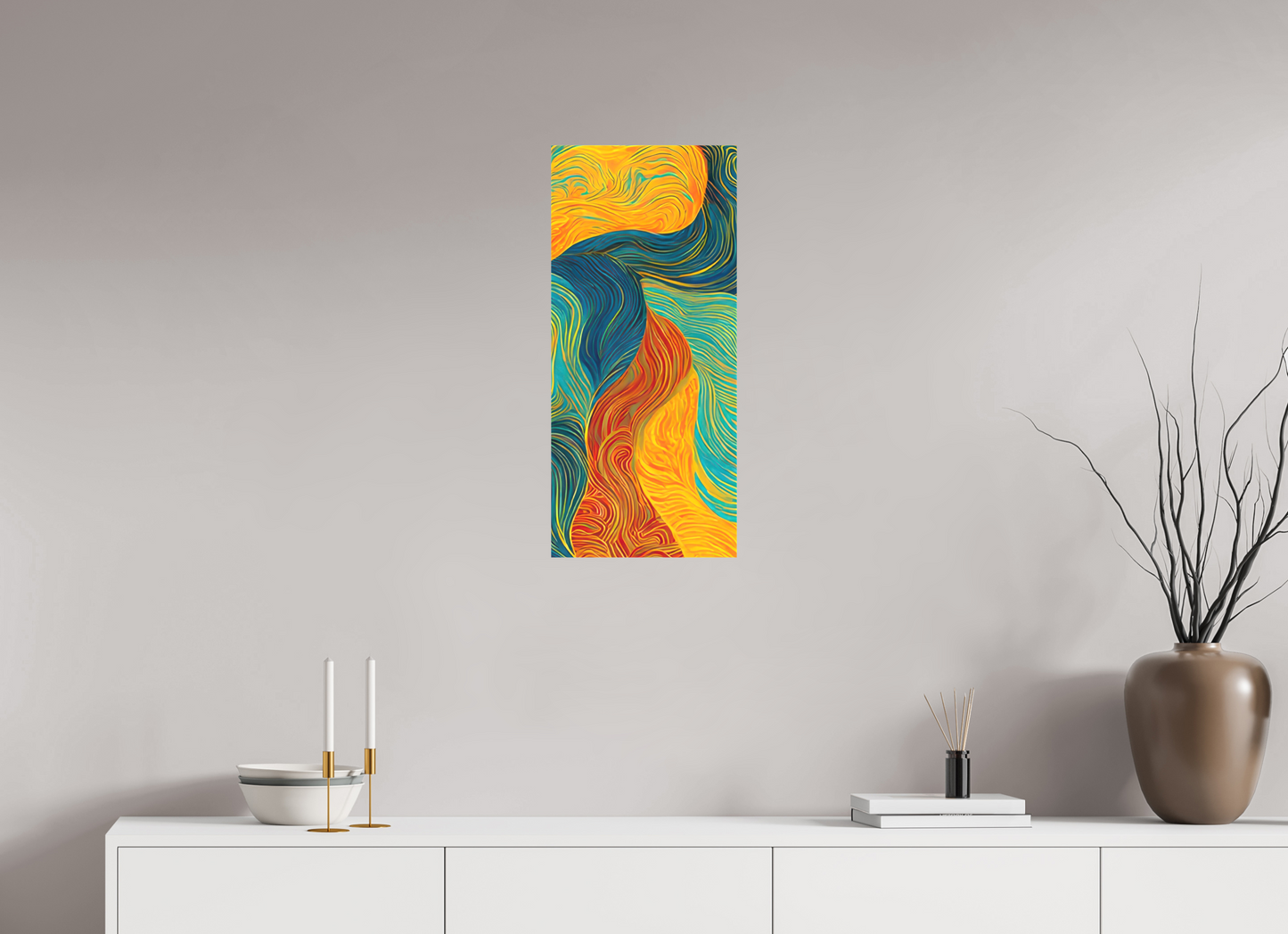 12 x 27″, Textile on Canvas Abstract Colorful Clouds