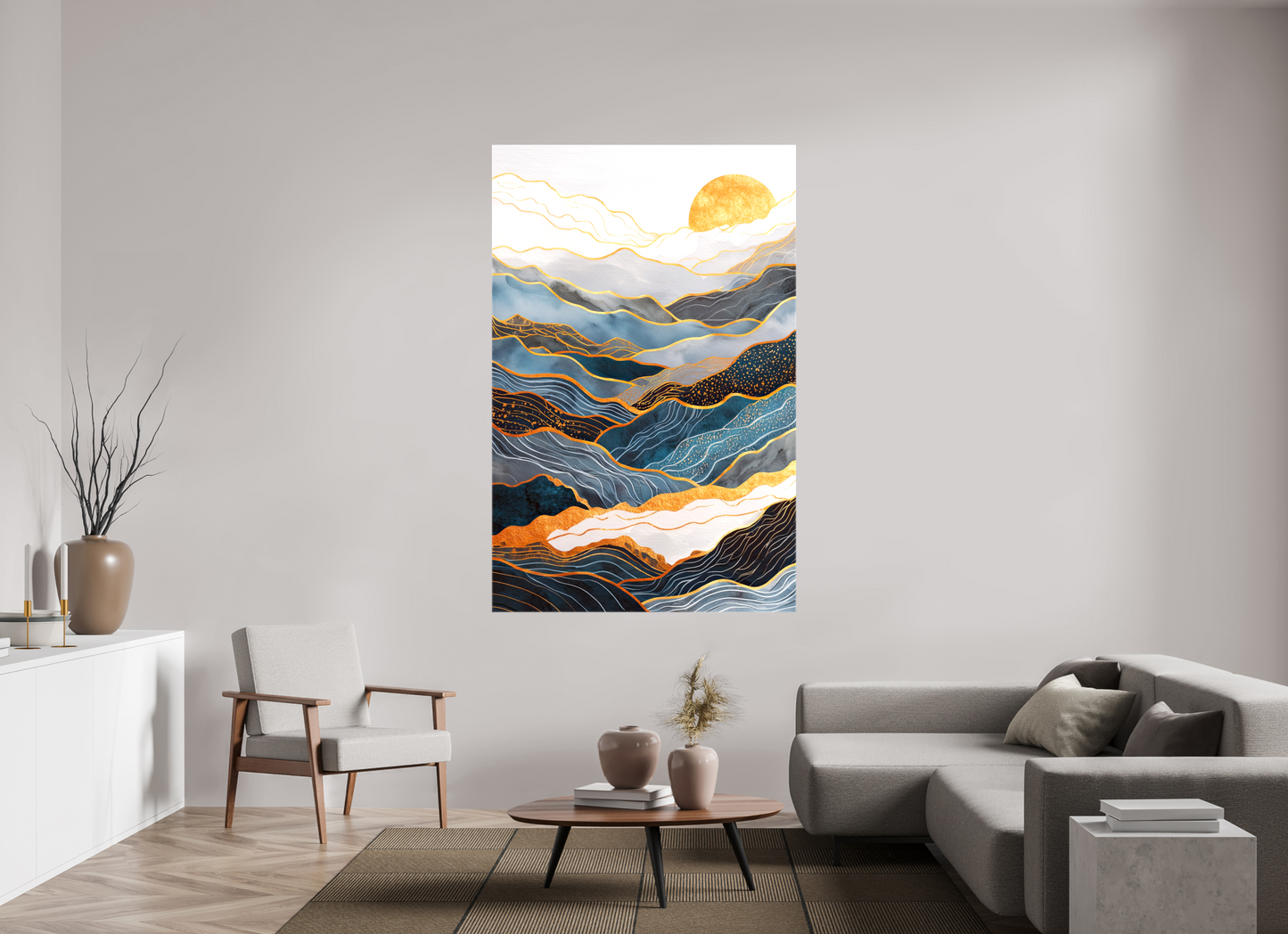 47 x 72.4″, Glossy Canvas Abstract Art Deco Mountains